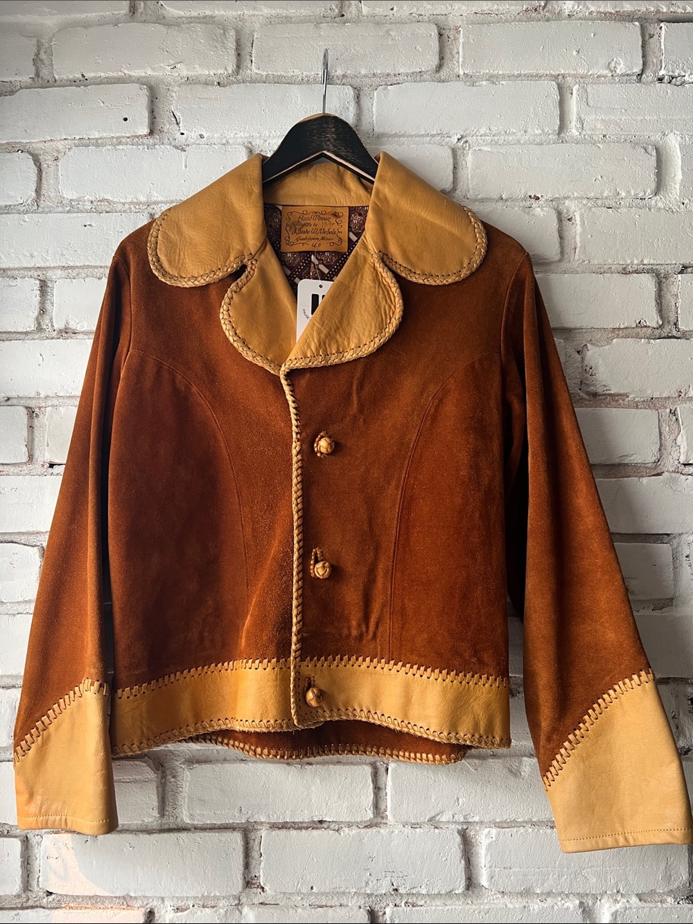 70s Made in Mexico handmade Suede Two-Tone Brown Leather Trim Jacket - Women